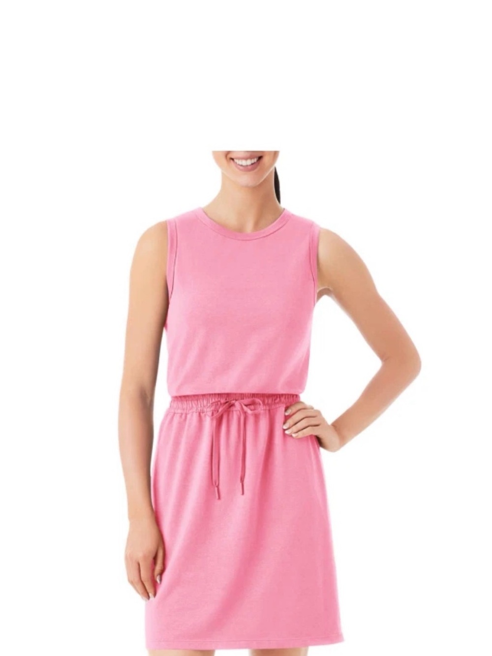 Member's Mark Women's Elastic Drawstring Sleeveless Tank Dress - Bermuda Pink